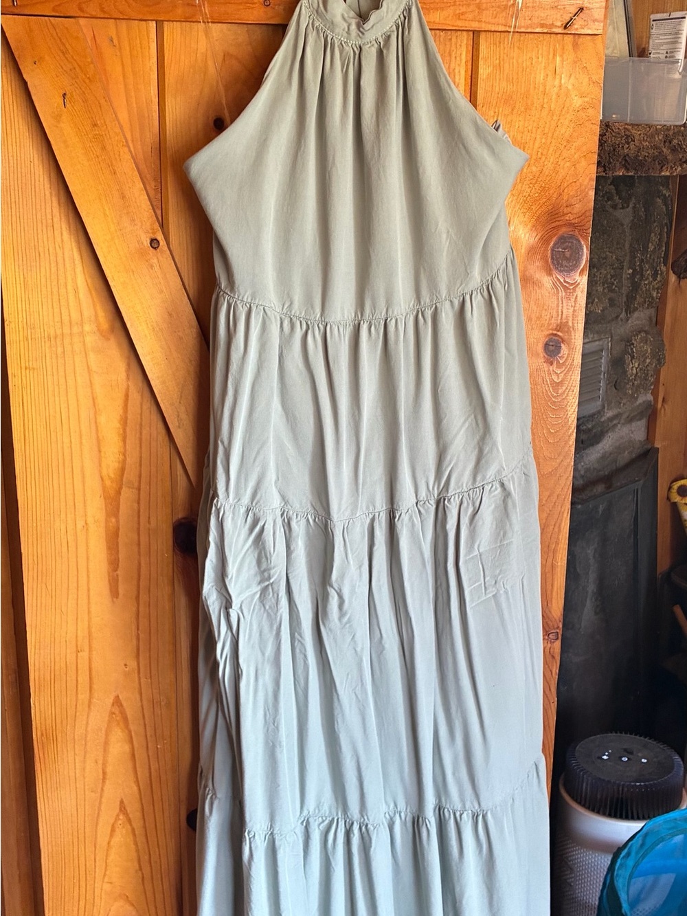 ANDREE BY UNIT Sage Green Halter Tiered Maxi Dress